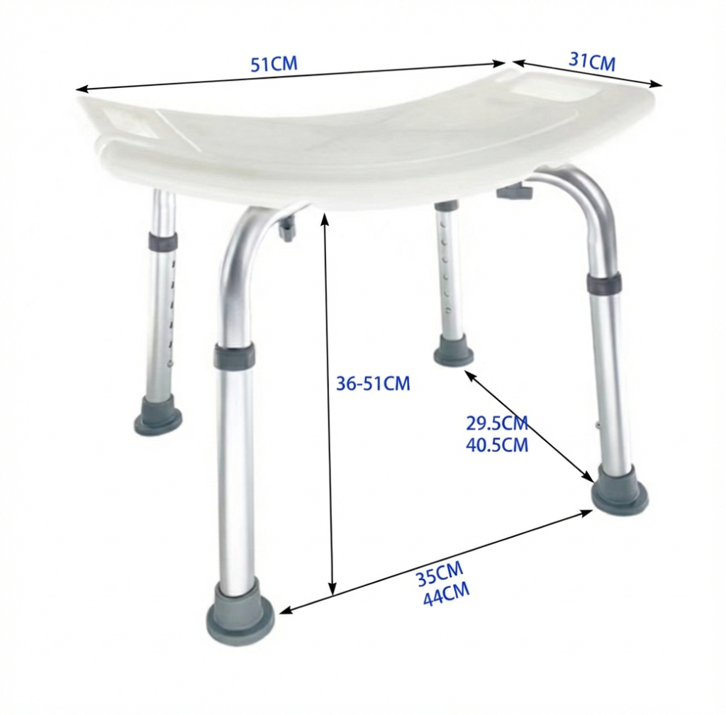 שרפרף רחצה טלסקופי אלומיניום מושב U | כולל משטח אנטי-סליפ 4 מידות כיסא רחצה מתכוונן לאמבטיה