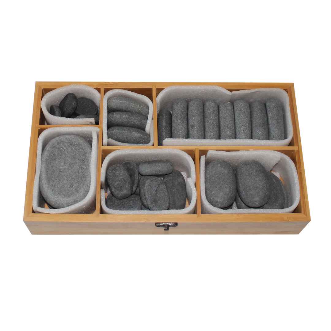סט 40 יחידות אבנים חמות בקופסא מעץ במבוק עם ווקס 1 סט 40 יחידות אבנים חמות בקופסא מעץ במבוק עם ווקס