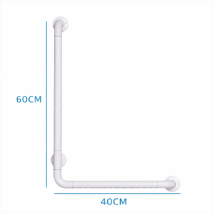 ידית אחיזה זוויתית בצורת L מנירוסטה בציפוי ABS – 60×40 ס״מ | מאחז בטיחות לחדר אמבטיה ושירותים