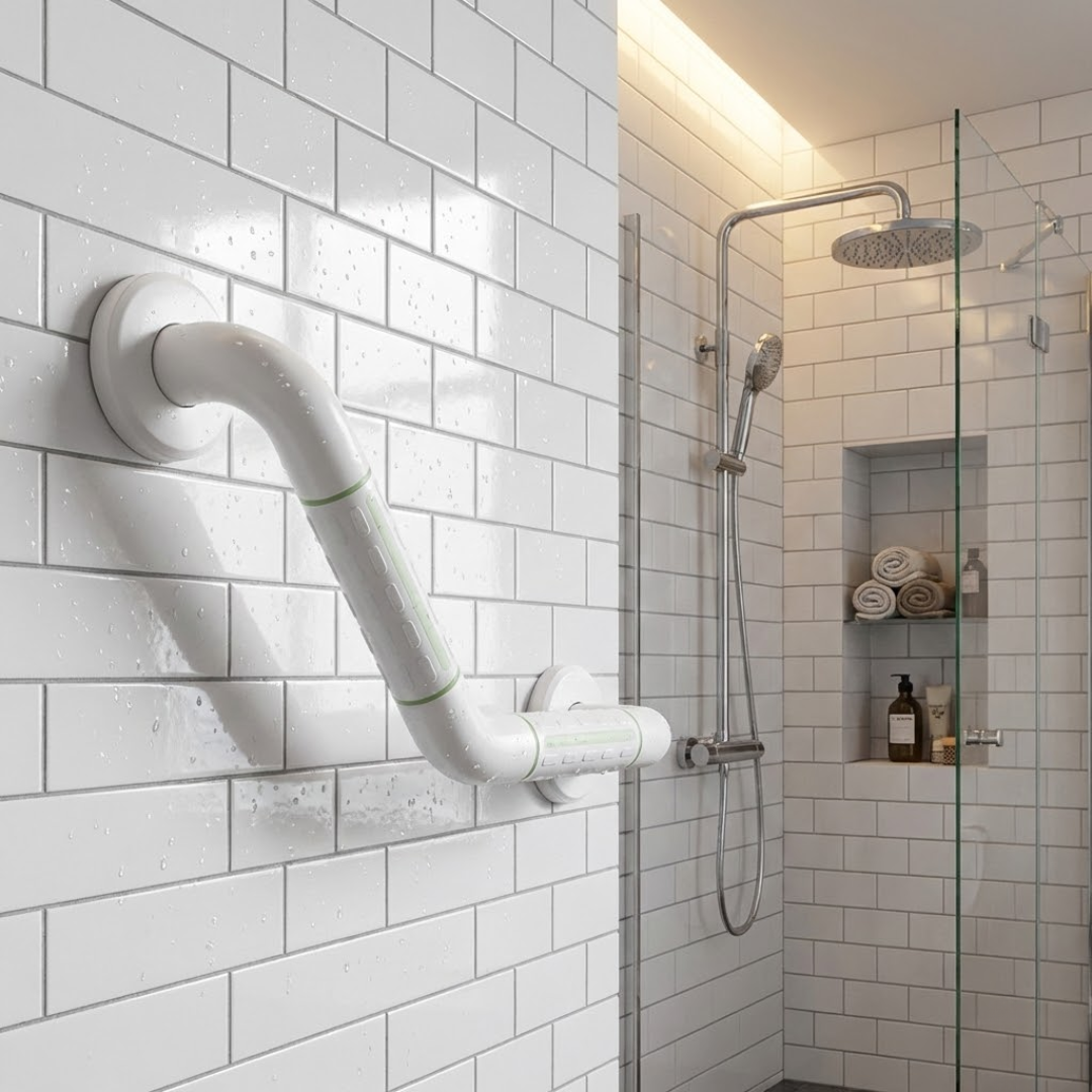 מאחז בטיחות פינתי לאמבטיה ולשירותים 32×32 ס״מ | מעטפת ABS | עד 600 ק״ג 3 מאחז בטיחות למקלחת פינתי ABS בחדר אמבטיה