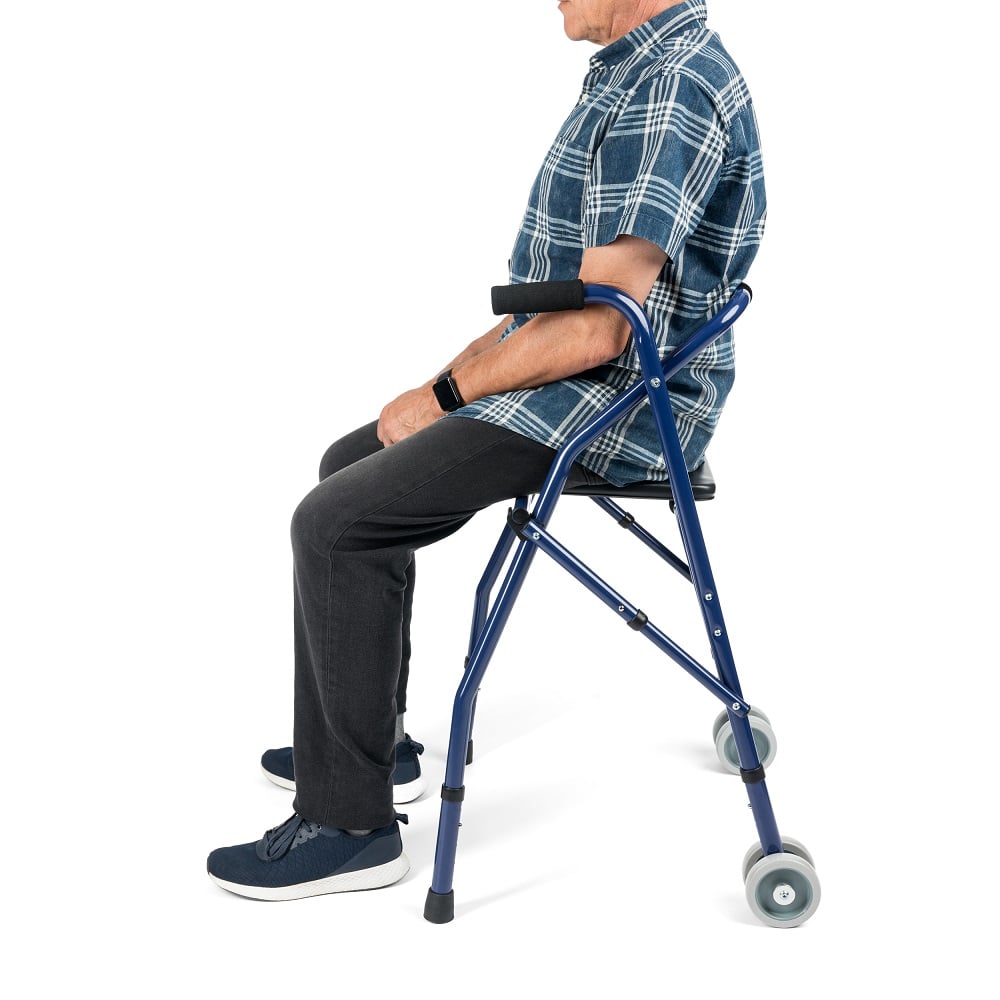 הליכון רולטור למבוגרים 2 גלגלים עם מושב ומשענת | צבע כחול 4 הליכון רולטור למבוגרים 2 גלגלים עם מושב ומשענת | צבע כחול | ישיבה על הכיסא עצמו