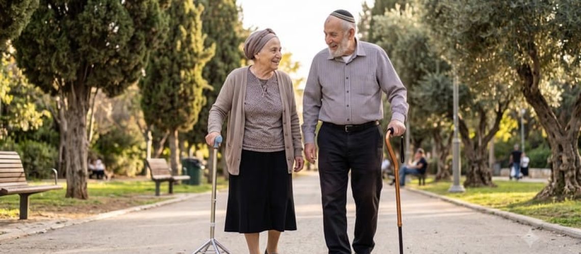מבוגרים עם מקלות הליכה
